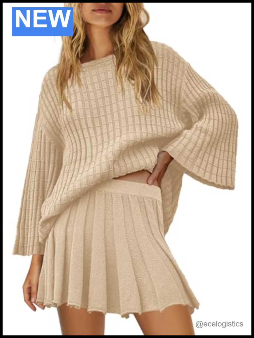 Women's 2 Piece Sweater Skirt Set Long Sleeve Knit Lounge Outfit